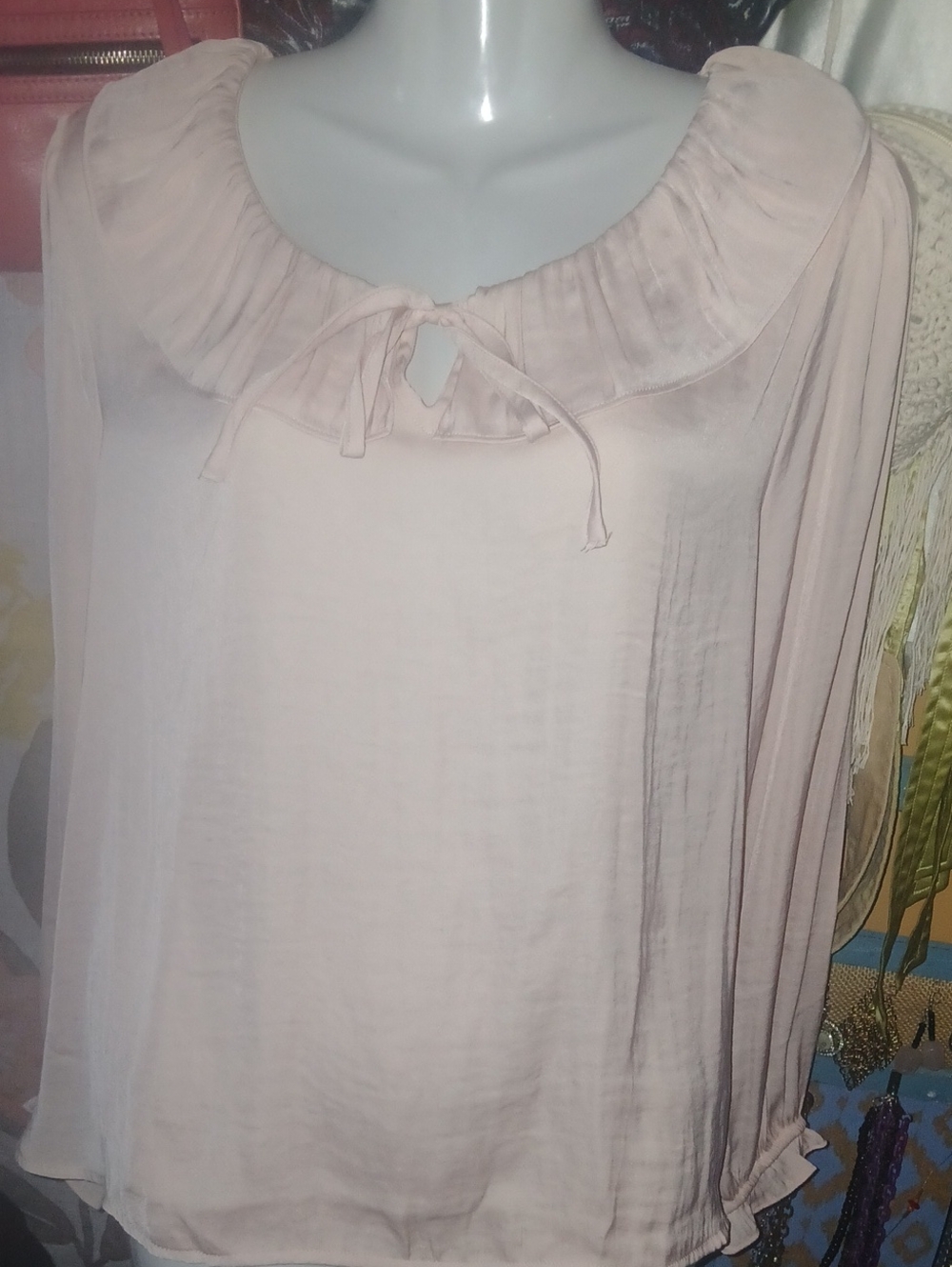 croft & barrow Pale Pink Ruffle Tie-Neck Blouse XXL